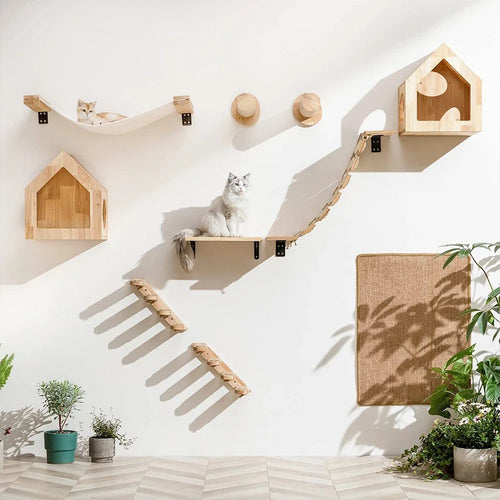Cat Wall Climbing Shelf Steps Ladder Scratching Post Scratcher Bed Hiding House for Cats Tree Tower Pet Furniture Accessories